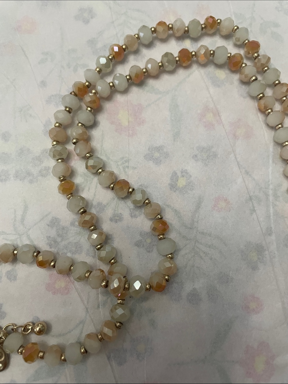 Beaded Tassel Pendant Necklace in Beige and Gold - Picture 4 of 6